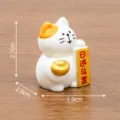 Miniature white lucky cat figurine holding gold ingot for DIY dollhouse decoration - Prosperity Cat