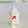 Decorative white ceramic Christmas glow house with red bow and warm LED light ornament - Rippled Roof Bow House (YZ-25720) / 12x6.5x6.3cm, 229g