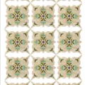 Self-adhesive vintage tile stickers with geometric floral pattern for floor decor - Green Yellow Geometric Blue Heart (SK34003)