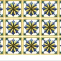 Mediterranean blue and yellow floral self-adhesive tile stickers for home decoration - Blue Yellow Vintage Radial Flower (SK36014)