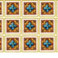Adesivi per piastrelle in stile mediterraneo con motivo floreale blu per pavimenti - Floreale Blu Giallo Base Marrone Scuro (SK36013)