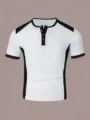 T-shirt manches courtes homme colorblock casual slim fit haut henley d'été avec boutons. - S / Blanc