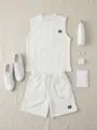 Uomini set gilet in maglia pantaloncini estate casual bianco abbigliamento sportivo piatto - Taglia S / Top e Pantaloni / Bianco