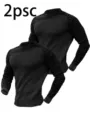 Ensemble de t-shirt thermique a manches longues en tricot gaufre pour homme vetement 2pcs - S / Ensemble / Noir & Noir