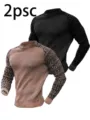 Pullover thermique en tricot gaufre manches longues pour hommes lot de deux haut - Noir et Khaki
