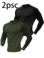 Pull homme manches longues en tricot gaufre ensemble deux pieces haut casual avec manches imprimees - S / Ensemble / Noir+Vert Armée