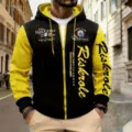 Sweat a capuche zippe homme automne hiver bloc de couleur avec imprime graphique tendance - S / Jaune