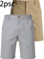 Men's casual cargo shorts outdoor quick dry golf sports five-point pants two-piece set - Khaki & Light Grey