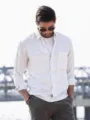 Chemise à manches longues style utility pour homme avec poches, look quotidien chic. - S / Hauts / Blanc