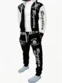 Men's casual colorblock zip-up hoodie long sleeve t-shirt and sweatpants 3-piece set streetwear - White