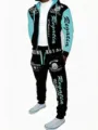 Men's casual color-block zip-up hooded sweatshirt and matching sweatpants tracksuit set. - S / Sky Blue