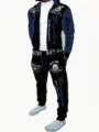 Men casual hoodie zip jacket sweatpants set fashion apparel activewear details view - Navy Blue