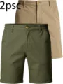 Men's outdoor casual sports cargo shorts quick drying five quarter pants detail view in two colors. - Khaki + Green