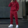 Mens Maroon Hoodie Cargo Pants Set Casual Streetwear Lace-Up Long Sleeve Sweatshirt Outfit - S / Burgundy