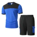 Set sportivo da uomo t-shirt manica corta e pantaloncini cargo casual estivi. - Taglia S / Top e Pantaloni / Blu zaffiro