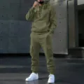 Mens olive green hooded tracksuit cargo set with lace up neck and practical pockets. - S / Army Green