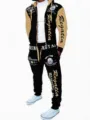 Men's autumn winter colorblock hooded zip sweatshirt and casual pants tracksuit set. - Khaki