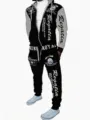 Men autumn winter color block hooded zipper jacket sweatpants tracksuit streetwear casual set - S / Light Gray