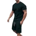Halloween print men casual short sleeve t-shirt and shorts outfit set detail view design. - S / Top And Bottom / Black