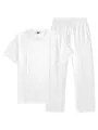Ensemble de survêtement pour homme t-shirt à manches courtes et pantalon en tricot gaufré - S / Haut et Bas / Blanc