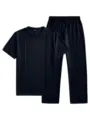Costume de loisirs à manches courtes en tricot gaufré pour hommes d'été t-shirt et pantalon. - S / Haut et Bas / Bleu Marine