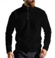 Sweat-shirt polaire noir homme col zippé manches longues vue de détail hiver mode - S / Hauts / Noir