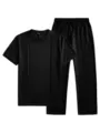 Ensemble de t-shirt et pantalon gaufré pour homme été vêtement de sport noir chic. - S / Haut et Bas / Noir