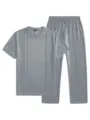 Ensemble de survetement ete homme t-shirt manches courtes gaufre et pantalon gris clair - S / Haut et Bas / Gris clair