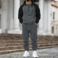 Ensemble survêtement polaire homme sweat à capuche raglan pantalon cargo de sport - Gris