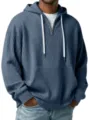 Herren Rippstrick Kapuzensweatshirt mit halbem Reißverschluss in Blau, lässiger Pullover. - S / Marineblau
