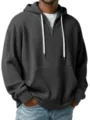 Herren lässiger einfarbiger gerippter Viertelreißverschluss Hoodie mit Kordelzug. - S / Schwarz
