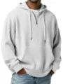 Herren gerippter Viertelreißverschluss Hoodie Detail, einfarbiger Pullover mit Kapuze. - S / Weiß