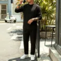 Ανδρικό casual σετ λινό πουκάμισο μακρυμάνικο και παντελόνι μαύρο καλοκαιρινό outfit - S / Τοπ Και Παντελόνι / Μαύρο