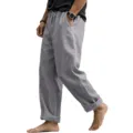 Men casual cotton linen pants loose fit straight leg breathable trousers for summer. - S / Gray