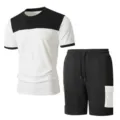 Set tuta sportivo da uomo con pantaloncini cargo colorblock e maniche corte estivo - Taglia S / Top e Pantaloni / Bianco