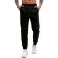 Pantaloni casual da uomo in morbido tessuto waffle con comodo cordoncino in vita e polsini. - Taglia S / Nero (2)