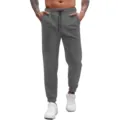 Mens grey waffle knit sweatpants with drawstring waist and cuffed ankles for casual daily wear. - S / Bottoms / Dark Gray
