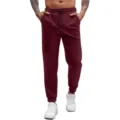 Men's waffle knit casual sweatpants with drawstring athletic joggers wine red. - Burgundy