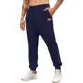 Men casual sweatpants dark blue athletic jogger pants with drawstring and cuffed ankles. - S / Navy Blue