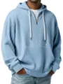 Herren hellblau gerippter Viertelreißverschluss Kapuzenpullover lässiger Langarm Pullover - S / Hellblau