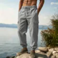 Men's casual lightweight cargo jogger pants with multi-pockets and elastic drawstring waist. - S / Bottoms / Space Gray
