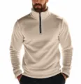 Pull polaire homme demi-zip couleur unie manches longues haut thermique automne hiver - S / Hauts / Kaki