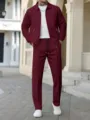 Completo tuta uomo giacca con zip e pantaloni in tessuto waffle autunnale vestibilità slim. - Taglia S / Parte Superiore e Parte Inferiore / Borgogna
