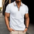 Polo casual da uomo a maniche corte con colletto a righe elegante, vestibilità slim. - Taglia S / Top / Bianco