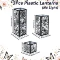 Set of 3 vintage butterfly hollow plastic lantern covers shown in three different sizes - Butterfly Floral Lampshade (Set of 3) / Large Medium Small Combination / Black