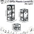 Decorative musical note pattern plastic lantern shades 3-piece set in various sizes - Music Note Lampshade (3pcs) / Large Medium Small Combination / Black