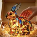 Mosaik-Hase LED Nachtlicht Harz Tierstatue für eine gemütliche Schreibtischdekoration - Osterhase Nachtlicht (Knopfzelle)
