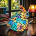 Elegant stained glass style rabbit LED night light resin art ornament for desktop home decor - Rabbit C / 17cm Button Battery Model