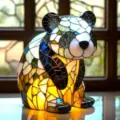 Artistic stained glass style panda LED night light figurine for creative desk decoration - Panda / 17cm Button Battery Model