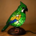 Veilleuse décorative en résine perroquet style Tiffany vert pour décoration de table. - Petit (10x8x14cm) / Lampe oiseau verte